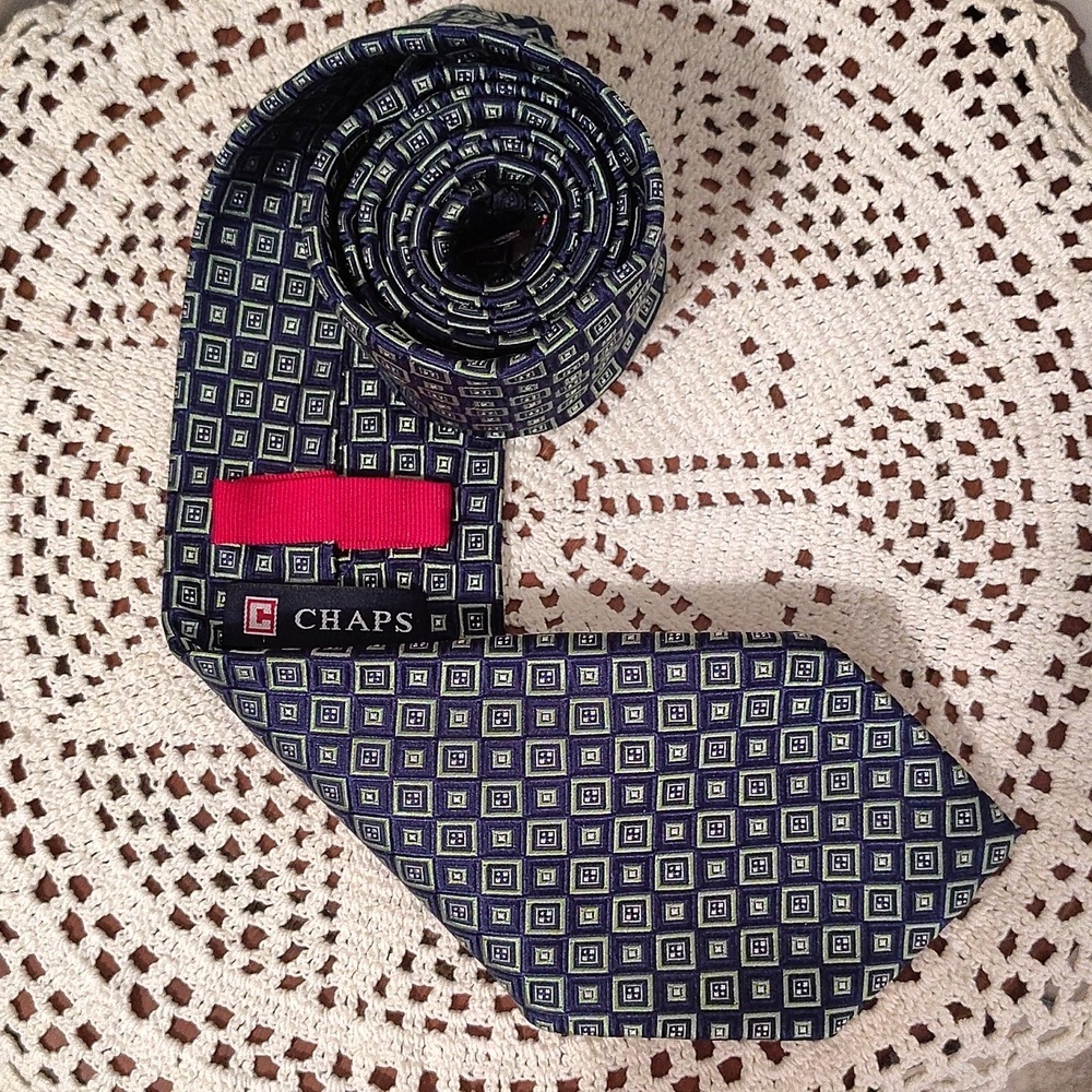 Chaps Ralph Lauren Green Blue Silk Mens Tie